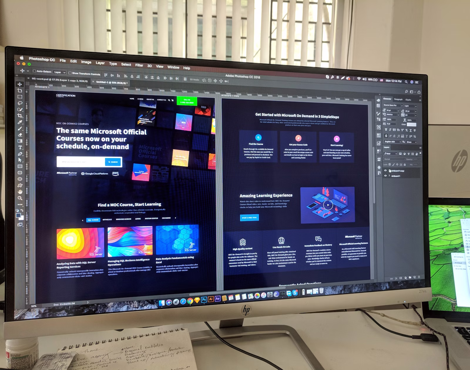 Design team reviewing website mockups and user experience changes on a desktop monitor