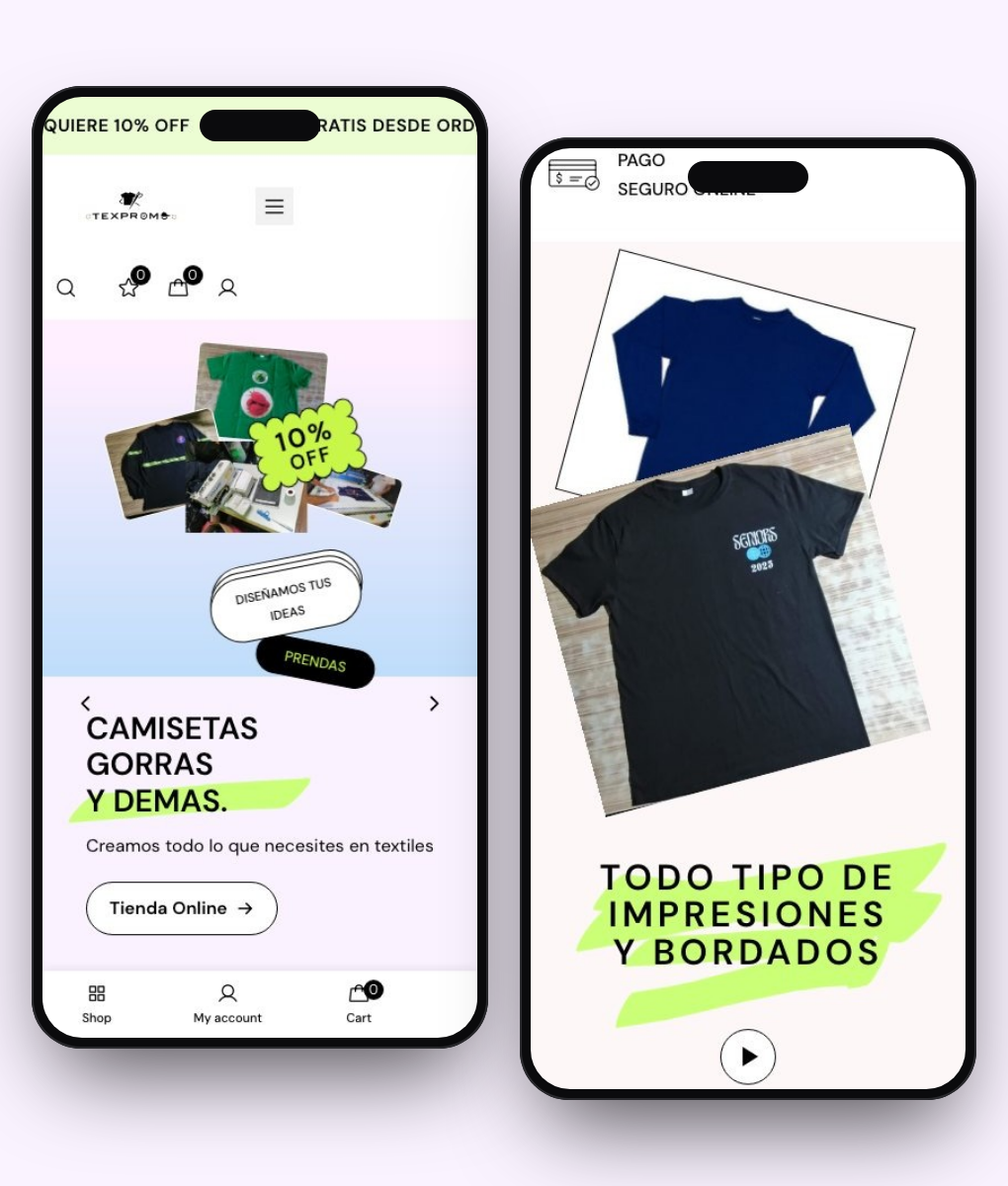 Tienda en línea de Texpromo construida por Le Website Tech, vista en dos teléfonos